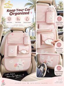 SAHRA 1pc Cute Cartoon Car Seat Back Storage Bag, Multifunctional Car Trash Can, Creative Car Interior Storage, Car Seat Back Kick Mat, Vehicle Decoration - Multi-color - View 6