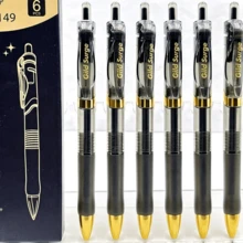 Large Capacity Clickable Neutral Pens (Available In 1, 3, Or 6 Pack), Featuring Stylish Black And Gold Color Design, 0.5mm ST Tip And Quick-Dry Black Ink, Smooth And Fluid Writing, With Convenient Pen Clip; Perfect For Students' Exams, Office Work And Campus Learning. - Sets - View 9