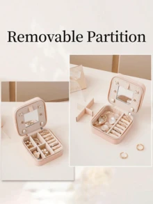 1pc Travel Jewelry Box With Mirror, Mini Jewelry Organizer For Necklace And Earring Storage, Pink Travel Essential, Suitable As Gift For Women, Large Capacity, Portable Jewelry Storage Box. - Multicolor - View 2