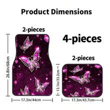 2D,4pcs Car Floor Mat Set,Pink Butterfly Style Print,Easy To Clean,Fashionable Car Interior Protection For Cars,Trucks,SUVs,Premium Polyester Fiber Mats For All Seasons,Perfect Gift For Christmas And Halloween - Multicolor - View 3