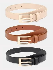 1pc/3pcs Solid Color Casual PU(Polyurethane) Women's Belt Suitable For Daily Use With Rectangular Buckle - A - View 15