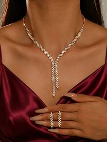 Double Layer Tassel Women's Necklace & Earrings Set, Fashion Women's Jewelry Set, Wedding Accessories, Party Outfit, Photography - Gold - View 9