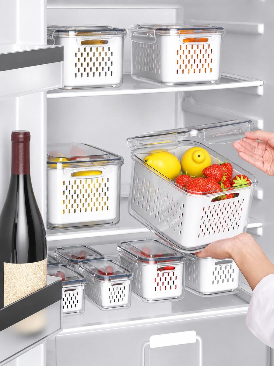 1/2/3pcs Large Fridge Storage Boxes With Lids, Fruit And Vegetable Storage Containers, Kitchen Food Organizer Boxes