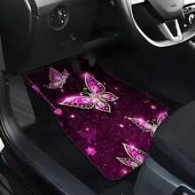 2D,4pcs Car Floor Mat Set,Pink Butterfly Style Print,Easy To Clean,Fashionable Car Interior Protection For Cars,Trucks,SUVs,Premium Polyester Fiber Mats For All Seasons,Perfect Gift For Christmas And Halloween - Multicolor - View 5