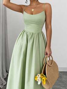 New Spring/Summer Fashion Minimalist Elegant Daily & Vacation Style Adjustable Strap Dress, Regular Sizes For Women - Green - View 1