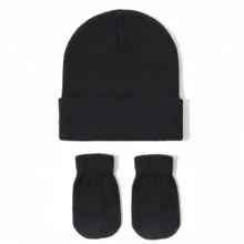 3pcs Boys & Girls Autumn/Winter Knitted Hat & Gloves Set, Winter Beanie + Gloves 3 Pieces Set, Infant Toddler Casual Knitted Hat Set, Soft & Warm, Solid Color Minimalist, Multiple Colors Available - 3pcs - View 11