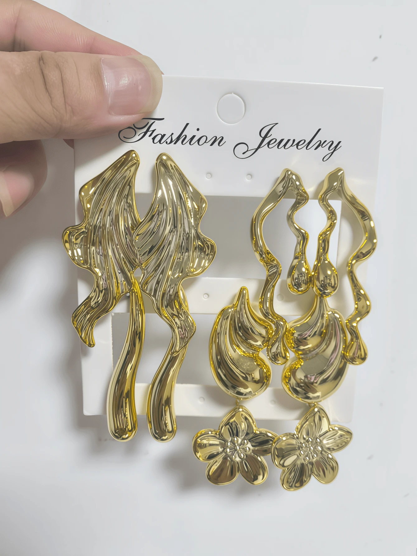 Set de 2-10 piezas de pendientes con hoja de oro & flores - Dorado - Ver 1