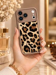 1pc Vintage Plush Texture Leopard Print Phone Case, Maillard Coffee Color Wild Leopard Spot Pattern, Coffee Color Full Coverage Matte Anti-Fall Silicone Protective Shell Compatible With IPhone 18 17 16 15 14 13 12 11/Pro/ProMax/X/XR/XS/XSMAX/7/8/PLUS Compatible With Samsung/Honor - Khaki - View 5