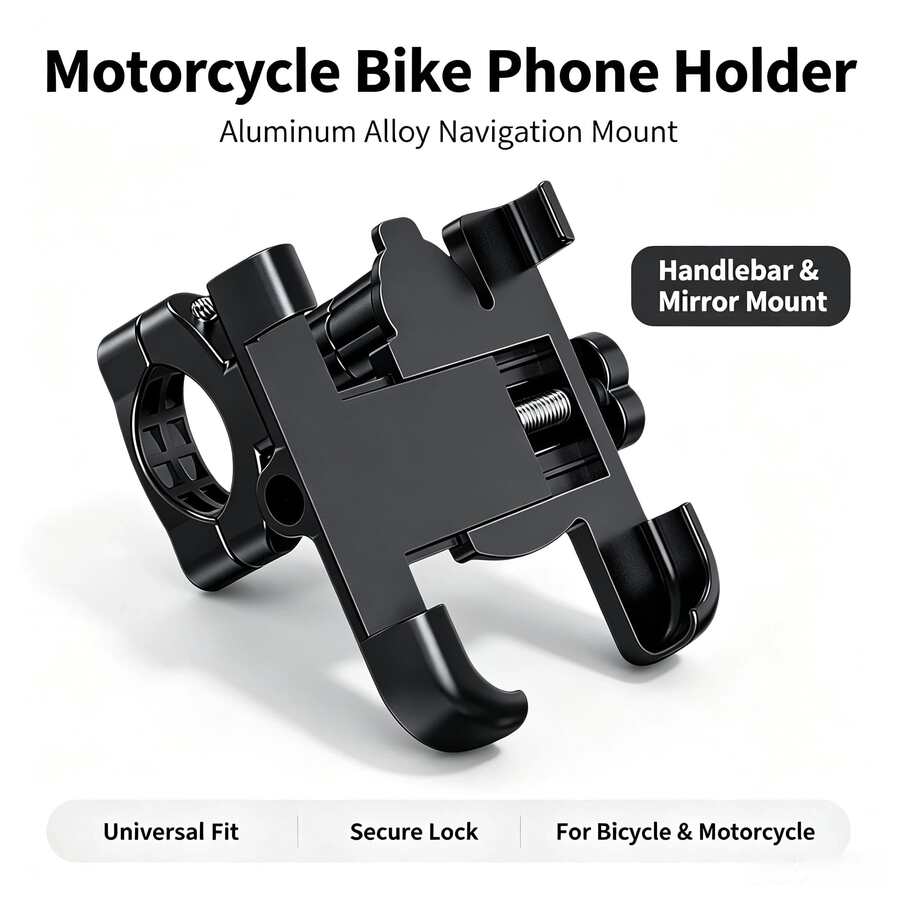 Universal Motorcycle & Bicycle Phone Holder, Aluminum Alloy Rearview Mirror & Handlebar Mount Bracket For Delivery Navigation - Motorcycle Accessories - View 1