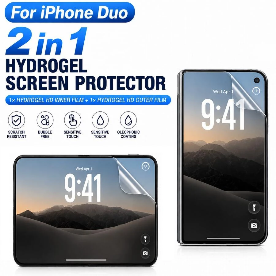 Yezodawee 1+1Pack Inner Hydrogel Film + Outer Screen Film Compatible With Iphone DUO Anti-Fingerprint Hydrogel Film Flexible Screen Protector TPU Fingerprint Unlock Anti-Glare Not Tempered Glass - 1+1 - View 1