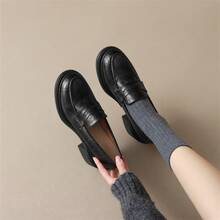 New Pure Color Round Toe Small Leather Shoes Thick Sole Thick Heels JK Lolita Cosplay Loafers Single Shoes - Black - View 6