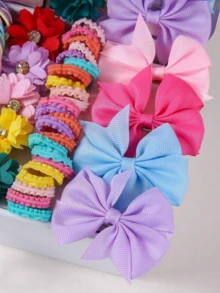 73pcs Girls Multi-Color Rhinestone Flower Hair Clips, Women Side Hair Clips, Simple Bangs Clips, High Elasticity Durable Hair Ties, Non-Damaging Hair Accessories, Versatile Rabbit Ear Hair Bands, Headbands For Daily Use And Back To School - Multicolor - View 3