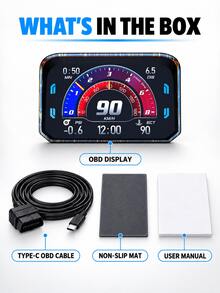 HUD Car Head-Up Display - OBD2 GPS Dual System Car HUD Display - Digital GPS Speedometer With Water Temperature, Voltage, RPM - Universal Head-Up Display Suitable For Most Vehicles - Head-up Display - View 9