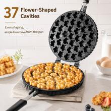 Plum Blossom Pancake Maker, Multi-Cavity Stovetop Cake Pan With Double-Sided Hinged Design And Long Handle, Flower-Shaped Mold For Mini Pancakes, Filled Pastries, Cake Bites And Homemade Snacks - Black - View 3