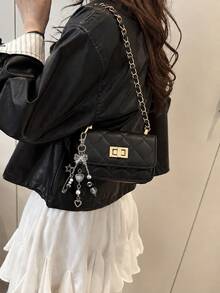 XD Fashionable Women's Mini Square Bag, Paired With Popular Accessories, Metal Chain, Diamond Pattern Patchwork Shoulder Bag, Flap Small Bag, Cute Crossbody Bag, Accessory Bag - Multicolor - View 8