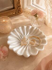 1pc Elegant Shell-Shaped Jewelry Tray, Luxury Vanity Storage Box For Rings, Earrings And Necklaces, Bedroom Dresser Decor Small Accessory Dish, Fashion Home Decor Gift - Multicolor - View 10