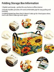 Multifunctional Storage Basket, Vacuum Storage Bags, Sunflower Print Storage Basket, Home Storage Essential, Clothing Organizer, Large Capacity Storage, Suitable For Home, Rental, Dorm, Practical Housewarming Gift, Portable Storage Bin, Home Organization Must-Have Storage Set - Multicolor - View 9