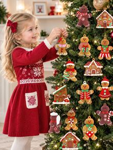 12pcs Gingerbread Man Ornaments For Christmas Tree Decorations For Christmas Party,Christmas Gift - Multicolor - View 2