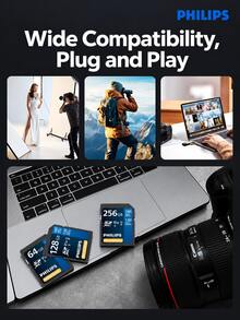 PHILIPS 64GB/128GB/256GB 4K High-Speed Blue Card V30 SD Memory Card U3 C10 Camera Storage Card Read Speed 180MB/S Write Speed 130MB/S DSLR Mirrorless Camera High-Speed Storage Card - View 2