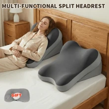 Reading Pillow For Bed Back Rest Lumbar With Support Arm Seat Cushion Lounger, Includes An Inflatable Neck Pillow - Grey - View 3
