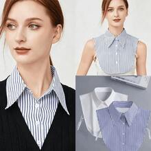 Striped Detachable Shirt Collar, Half Shirt With Button-Up Collar, Suitable For Daily Wear, Graduation Ceremony, Halloween Costume Accessory - Multicolor - View 1