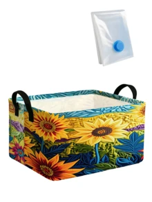 Multifunctional Storage Basket, Vacuum Storage Bags, Sunflower Print Storage Basket, Home Storage Essential, Clothing Organizer, Large Capacity Storage, Suitable For Home, Rental, Dorm, Practical Housewarming Gift, Portable Storage Bin, Home Organization Must-Have Storage Set - Multicolor - View 13