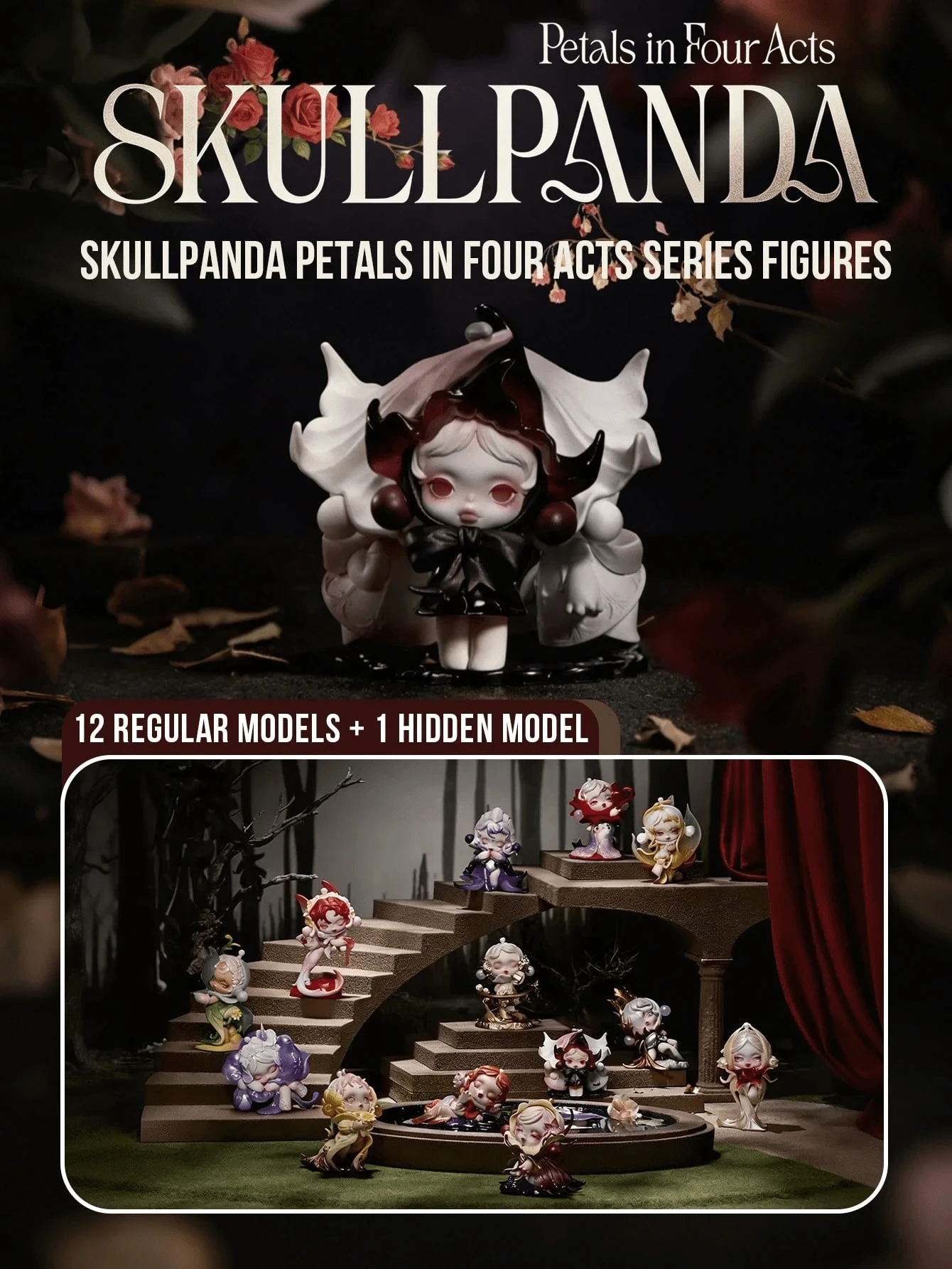 SKULLPANDA Petal Four Acts Series Blind Box Figure, Desktop Bookshelf Decoration, Figure Toy Blind Box, Cute Dark Style Exquisite Decorative Ornament, Doll Statue Figure Blind Box, Halloween Decoration, Birthday And Christmas Gift - Multicolor - View 1