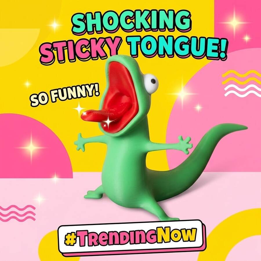 1pc Funny Chameleon Lizard Figurine, Big Mouth Gecko Statue With Tongue, Cute Reptile Desktop Decor Creative Gift - Multicolor - View 1