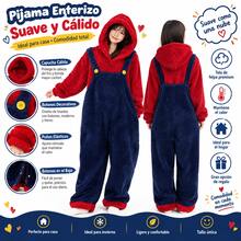 Pijama Enterizo Rojo y Azul Suave y Cálido para Parejas Adultas, Felpa Premium con Capucha, Peto con Botones Decorativos, Botones en el Bajo para Mayor Comodidad, Ropa de Dormir Cálida de Invierno, Disfraz para Halloween y Navidad, Regalo Original - Rojo - Ver 2