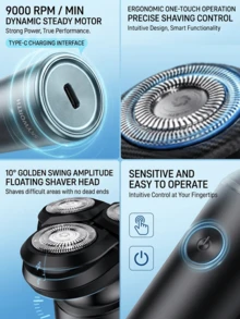 SKYWORTH 1pc Smart Rotary Electric Shaver For Men, Cost-Effective, IPX7 Waterproof With Magnetic Detachable Blade Head, Suitable For Travel And Gift - Style a - View 5