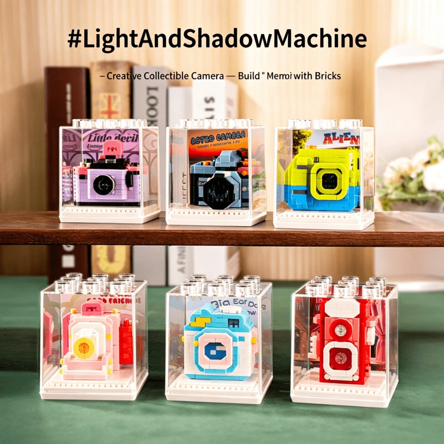1pc Adult 6 Styles Mini Camera Building Blocks Set, Light And Shadow Machine Brick Model With Display Box, DIY Assembly Puzzle, Creative Desktop Ornament, Ideal Birthday Holiday Surprise Gift & Party Favor
