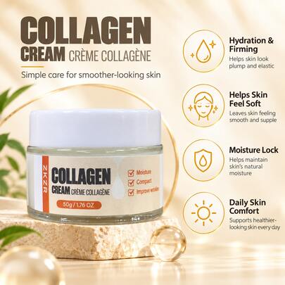 Crema Facial de Colágeno ZKZR 50g, Hidratación Profunda & Suaviza Arrugas, Fórmula Nutritiva de Colágeno, Textura de Crema No Grasa, Cuidado de la Piel Diario AM PM en Casa, Para Todos los Tipos de Piel, Adecuada Tanto para Hombres Como para Mujeres en Todas las Cuatro Estaciones