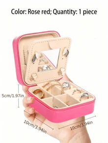 1pc Travel Jewelry Box With Mirror, Mini Jewelry Organizer For Necklace And Earring Storage, Pink Travel Essential, Suitable As Gift For Women, Large Capacity, Portable Jewelry Storage Box. - Multicolor - View 10