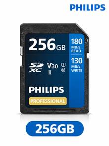 PHILIPS 64GB/128GB/256GB 4K High-Speed Blue Card V30 SD Memory Card U3 C10 Camera Storage Card Read Speed 180MB/S Write Speed 130MB/S DSLR Mirrorless Camera High-Speed Storage Card - View 9