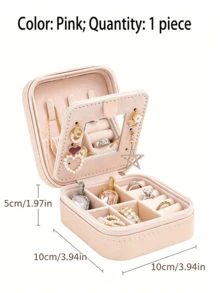 1pc Travel Jewelry Box With Mirror, Mini Jewelry Organizer For Necklace And Earring Storage, Pink Travel Essential, Suitable As Gift For Women, Large Capacity, Portable Jewelry Storage Box. - Multicolor - View 16