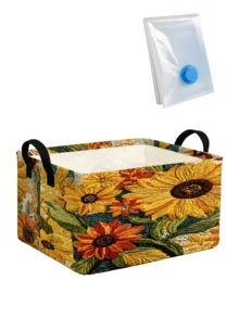 Multifunctional Storage Basket, Vacuum Storage Bags, Sunflower Print Storage Basket, Home Storage Essential, Clothing Organizer, Large Capacity Storage, Suitable For Home, Rental, Dorm, Practical Housewarming Gift, Portable Storage Bin, Home Organization Must-Have Storage Set - Multicolor - View 15