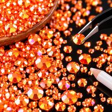 Orange Iridescent Flat Resin Rhinestones, 12-Grid Box Assorted Size Round Rhinestones, Handmade DIY Rhinestone Accessories, Cup, Notebook, Makeup Mirror Decoration, Halloween, Autumn Handmade Craft, Clothing, Phone Case DIY Shiny Decorative Supplies - Orange - View 4