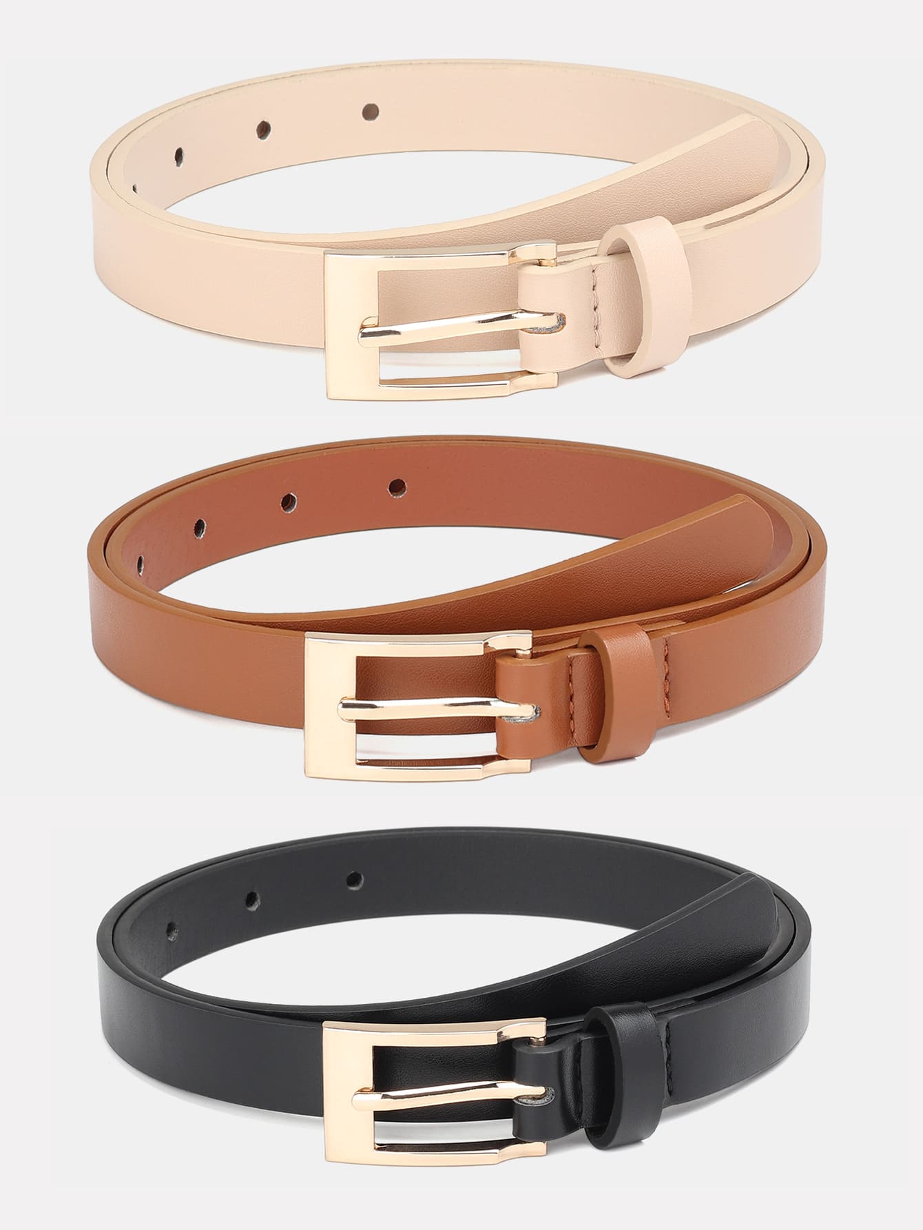 1pc/3pcs Solid Color Casual PU(Polyurethane) Women's Belt Suitable For Daily Use With Rectangular Buckle - A - View 1