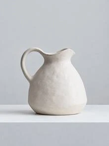1pc Cream White Ceramic Water Pitcher Vase, Rough Textured Pottery Flower Pot With Handle And Wavy Spout, Rustic Modern Home Decor, Suitable For Living Room, Entryway, Shelf, Mantel, Coffee Table, Dining Table Centerpiece, Housewarming Gift - Short and Stout Water Bottle Vase - View 12