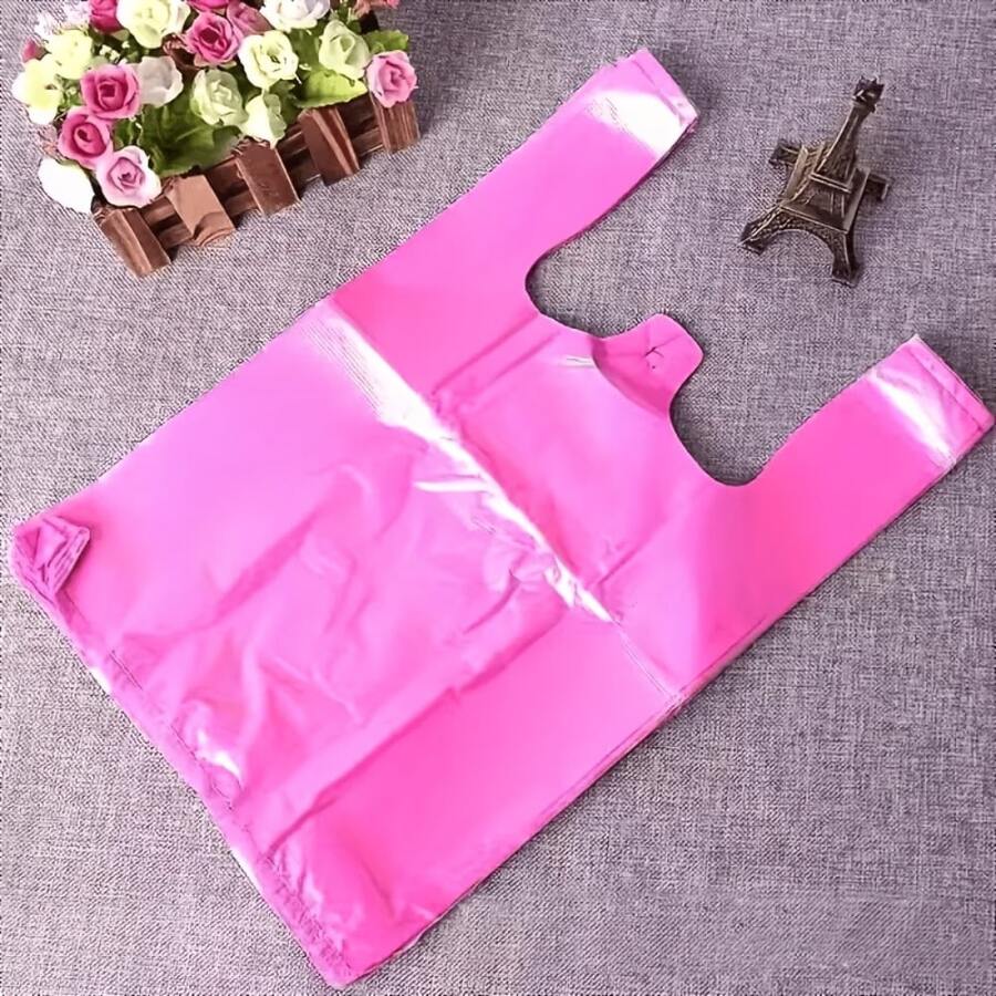 50/100pcs Plastic Shopping Bags With Handles, Leak-Proof And Waterproof, Multi-Functional Vest-Style Storage Bags, Suitable For Groceries, Retail And Restaurants - Multicolor - View 1