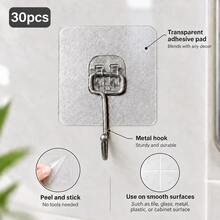 Heavy Duty Hooks, 1-30pcs/Pack, No-Drill Wall Mount Self-Adhesive Removable Transparent, Waterproof Rust-Proof, Suitable For Bathroom, Kitchen, Home And More - One Size - View 13