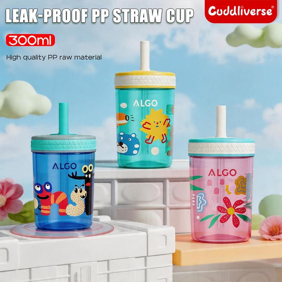300ml Cute Printed Straw Cup, Direct Drinking Straw, PP Material, Cultivate Independent Drinking Habit