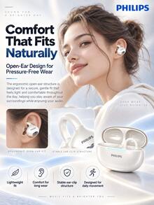 PHILIPS TAQ2320 Earphone Bluetooth TWS Desain Terbuka, Peredam Kebisingan Panggilan AI, Tahan Air dan Debu, Earphone Jepit untuk Olahraga dan Perjalanan - View 4