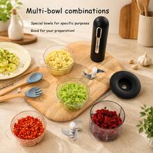 CREATEPRO Electric Rechargeable Multi-Function Food Processor, Built-In 1300mAh Battery, Handheld Stick Design, Multi-Capacity Combination Chopper, One-Touch Quick Blending For Meat And Vegetables, Portable Labor-Saving Kitchen Cooking Tool - Multicolor - View 4