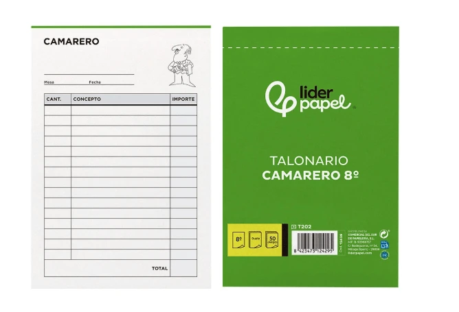 LIDERPAPEL Waiter's Order Book, Original And Copy, 8º Size, 20 Sheets Per Pad, 5-Pack For Hospitality. 105 X 155 Mm Guaranteed Quality - T250 Original and Copy Pocket Waiter's Notepad - View 1