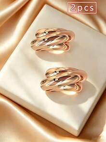 2pcs Triple Ring Twisted Metal Brooch, Luxury Glossy 3D Pin, Multi-Purpose Decorative Buckle For Shirts, Sweaters, Blazers, Dresses, Hats, Women's Accessories For Commute, Date, Gift - View 10