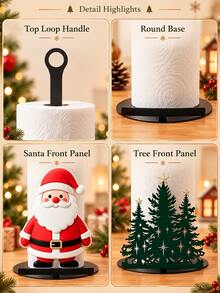 Christmas Kitchen Paper Towel Holder, Santa Claus & Christmas Tree Countertop Paper Roll Storage Rack, Holiday Home Decor, Suitable For Kitchen, Dining Table, Christmas Party Seasonal Decoration, Living Room Accent - Multicolor - View 8