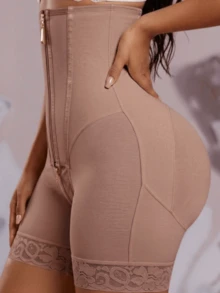 1pc Women's Shaping Panties, High Waist Shaping Shorts, Zipper Closure, Tummy Control Shaping Underwear - Rust Brown - View 3