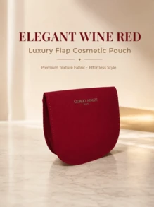 Armani Burgundy Flap Mini Makeup Bag, Textured Portable Small Storage Pouch For Lipstick And Jewelry, Women's Toiletry Bag For Commute, Date, Party, Versatile Handheld Clutch - Red Flap Bag - View 7