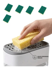 (including 1 Random Sponge) Kitchen Soap Dispenser With 2 Inch Top Pump, Sponge Nozzle And Slip-resistant Base, For Sink Dish Washing - White - View 12